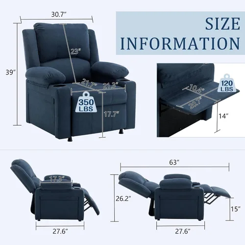 Miniatura 2 de Silla reclinable eléctrica, sofá reclinable para adultos, asiento tapizado de punto de calefacción, asiento de teatro, sofá individual con bolsillos