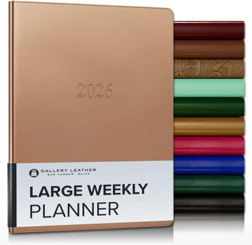 Miniatura 184 de Gallery Leather Agenda semanal y mensual grande 2025-2026, agenda y cuaderno con elegantes bordes de página dorados dorados, 12 meses, cactus Cactus