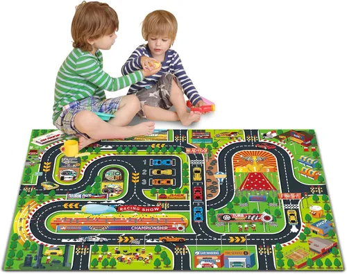 Miniatura 11 de Oriate Tapete de Sueños para Niños Tapete de Juego de Actividades de Juguete de Ciudad Moderna, Alfombra de Mapa de Juego de Interacción Padre-Hijo