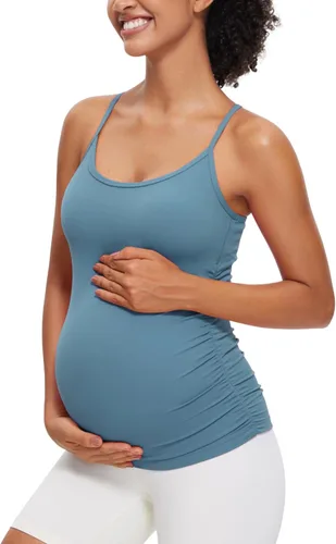 CRZ YOGA Butterluxe - Camiseta sin mangas de maternidad con espalda en Y para mujer, fruncida, básica, sin mangas, atlética, para yoga