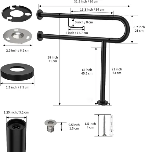 Miniatura 2 de ZUEXT - Riel de soporte para inodoro con soporte para papel higiénico de 31.5 x 28 pulgadas, barra de agarre antideslizante de pared a piso