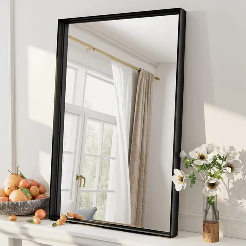 Miniatura 82 de Paquete de 2 espejos de baño con marco de metal negro de 22 x 30 pulgadas, espejo rectangular redondeado negro mate, antioxidante, se cuelga