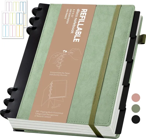 Miniatura 19 de Yoment - Cuaderno de diario de cuero para trabajo, recargable, 224 páginas, 100 GSM, papel grueso, cuaderno de 5 materias con separadores y pestañas