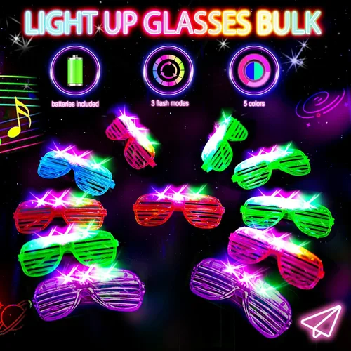 Miniatura 4 de SHQDD 38 lentes LED, anteojos iluminados, 5 colores, 3 modos de luz, suministros de fiesta que brillan en la oscuridad, recuerdos de fiesta de neón
