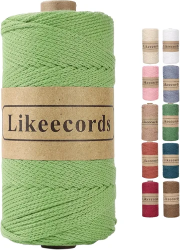 Miniatura 59 de Likeecords Cuerda de algodón 100% hilo de ganchillo de 0.079 pulgadas, cuerda trenzada de macramé, cuerda de macramé, hilo de ganchillo para regalo