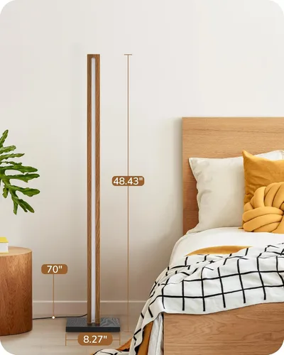 Miniatura 7 de EDISHINE Lámpara de pie moderna de mediados de siglo con control remoto, lámpara de esquina LED de madera regulable, iluminación de ambiente Marrón