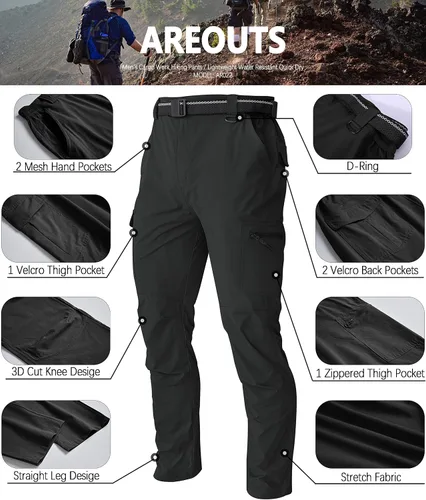 Miniatura 53 de Pantalones de senderismo para hombre, ligeros, resistentes al agua, de secado rápido, pesca, viajes, campamento, al aire libre, transpirables