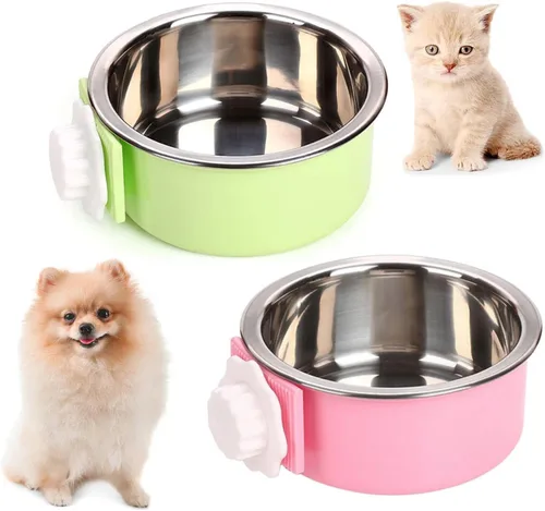 Miniatura 20 de kathson Jaula para perros, extraíble de acero inoxidable para colgar, jaula para mascotas, alimentador de alimentos y agua, taza para gatos