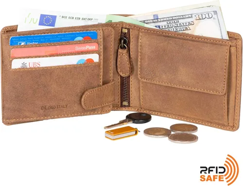 Miniatura 2 de DiLoro Billetera de cuero para hombre de tamaño completo con cremallera plegable y protección RFID