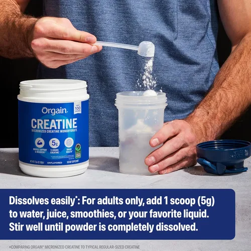 Miniatura 5 de Orgain Monohidrato de creatina en polvo micronizado, 100 porciones, sin sabor, apoya el crecimiento muscular, la recuperación después