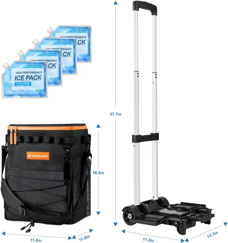 Miniatura 6 de Odoland 72 Can Rolling Cooler Bag with Wheels & Handle, Collapsible Insulated Ice Chest for Beach, Camping & Tailgating - Portable Travel Soft