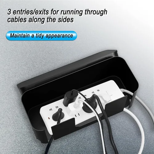 Miniatura 6 de Power Strip Hider Box - Organizador de gestión de cables, tamaño grande y mediano, color negro Power strip hider box hides cords and surge