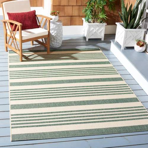Miniatura 8 de SAFAVIEH Courtyard Collection - Alfombra decorativa, 2.3 x 5 pies, beige y verde oscuro, para interior/exterior, resistente a la intemperie