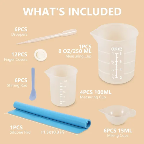 Miniatura 2 de KISREL Tazas de medición de silicona para resina, suministros de resina con tazas de silicona de 250&100ml, tazas de mezcla de resina, varillas