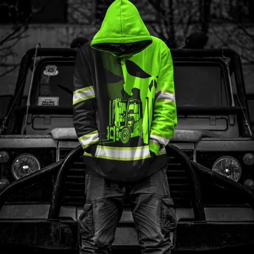 Miniatura 6 de Sudadera con capucha de alta visibilidad para hombres - Colección de trabajos con nombre personalizado Clase 3 Ropa de trabajo reflectante
