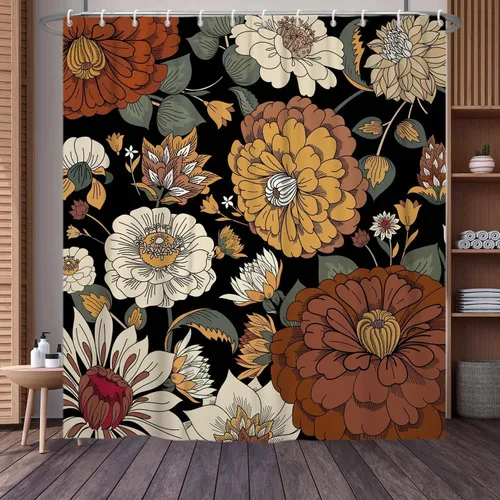 Miniatura 3 de Cortina de ducha con diseño floral bohemio, abstracto, retro, botánico, de mediados de siglo, moderna, para decoración del hogar, tela impermeable