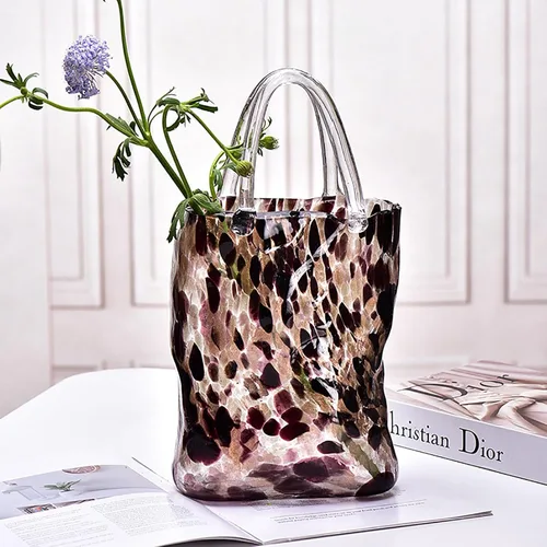 Miniatura 9 de 14.2 In Clear Handbag Flower Vase,Clear Vases For Centerpieces, Unique Decorative Vases (Handmade), Small Bag Vase For Decor For Home Centerpieces