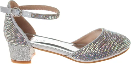 Miniatura 2 de Badgley Mischka Girls Dress Shoes - Kids Rhinestone Party High Heel Pumps Slip-On Block Closed Toe with Ankle Buckle (Little KidBig Kid)