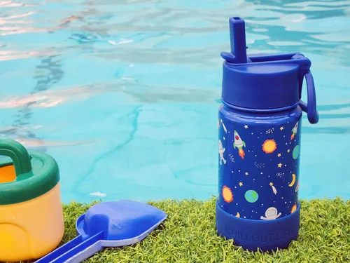 Miniatura 8 de CHILLOUT LIFE Botella de agua aislada para niños de 12 onzas para la escuela con tapa con pajita, a prueba de fugas y bonitas calcomanías Espacio