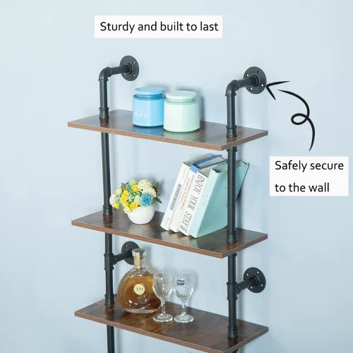 Miniatura 6 de Estantería Industrial de 5 estantes con tubos, estantería moderna y negra, estante de escalera para montaje en pared con marco de metal