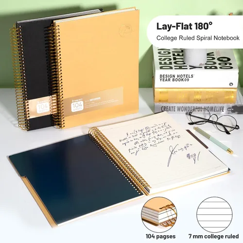 Miniatura 4 de Cuaderno de espiral grande de 8.5 x 11 con 3 divisiones, cuaderno de espiral de tapa dura para tomar notas, 120 hojas, cuaderno cuadriculado