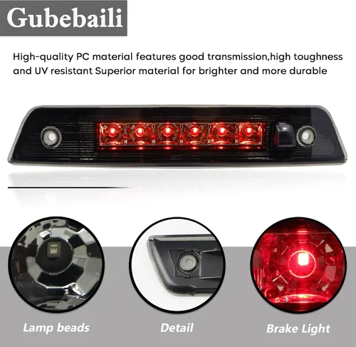 Miniatura 5 de Tercera luz de freno LED, luz de freno trasera de montaje alto, lámpara de carga para Jeep Grand Cherokee 2005-2010 (lente ahumado+carcasa cromada)