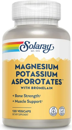 Solaray Magnesio y potasio con bromelina, suplemento de magnesio y potasio para la salud del corazón, electrolitos y apoyo muscular, sin gluten y