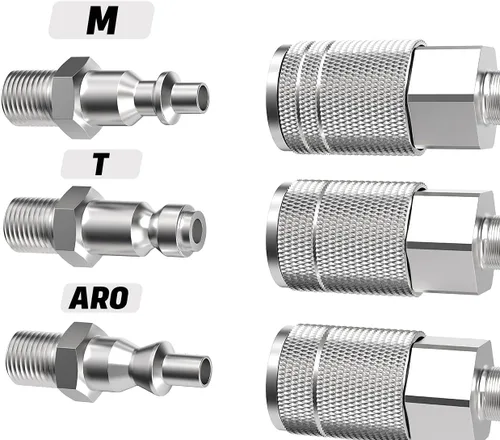 Miniatura 5 de Accesorios de manguera de aire de 1/4, acoplador industrial tipo M, tamaño de flujo de 1/4 pulgada, tamaño de rosca hembra de 1/4 pulgada