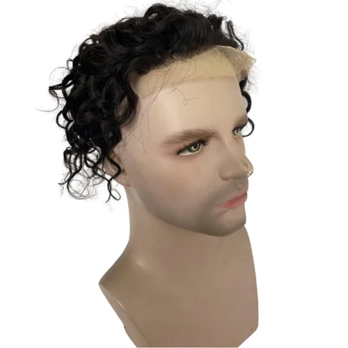 Miniatura 4 de Voloria Toupee - Extensiones de pelo rizado de 8 pulgadas para hombre, sistema de reemplazo de cabello humano virgen 100% europeo para hombres, red