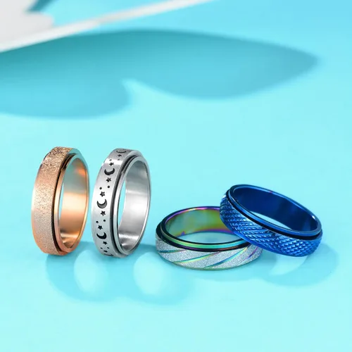 Miniatura 13 de Anillos giratorios para aliviar la ansiedad y la ansiedad para mujeres, 0.236 pulgadas, acero inoxidable, para aliviar la preocupación y el estrés