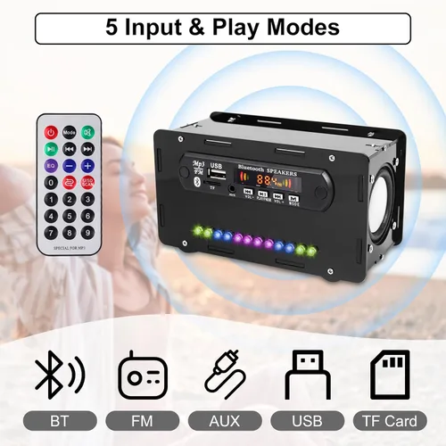 Miniatura 5 de Kit de altavoces DIY compatible con Bluetooth, kit de práctica de soldadura de radio FM DIY USB amplificador de sonido para el hogar control remoto