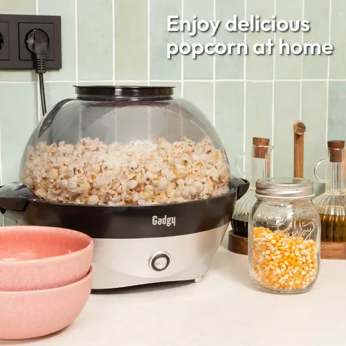 Miniatura 2 de Gadgy Máquina de palomitas de maíz – Máquina eléctrica de 800 W para hacer palomitas de maíz de aceite caliente con placa antiadherente, tapa