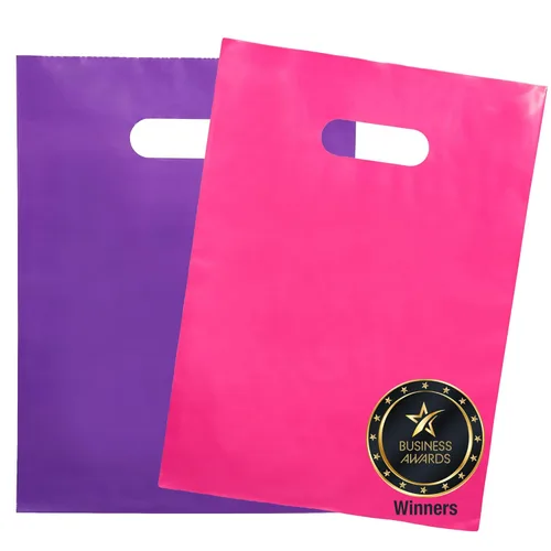 Miniatura 8 de 100 bolsas transparentes con asas de 12 x 15 pulgadas, ideales para mercancías, venta al por menor y compras, bolsas de regalo de plástico de 2 mil