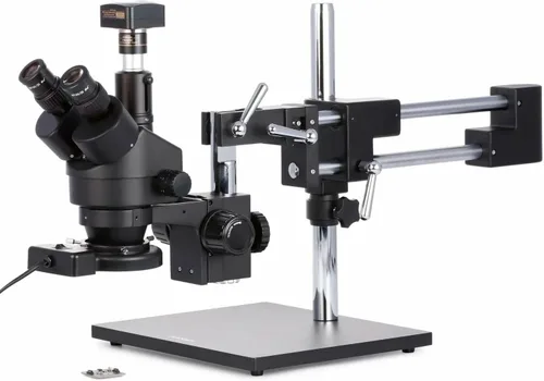 AmScope SM-4TZ-FRL-MB Microscopio Digital Profesional Trinocular Estéreo Zoom, WH10x Oculares, Aumento 3.5X-90X, Objetivo de Zoom 0.7X-4.5X, Anillo
