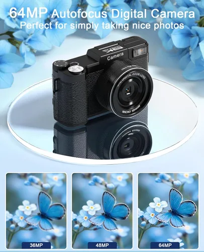 Miniatura 10 de FLATIC Cámara digital con WiFi, cámaras 5K 64MP para fotografía con pantalla giratoria de 180° para YouTube, cámara de videoblogs con enfoque