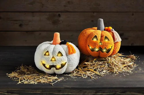 Miniatura 2 de Mud Pie Light Up Sherpa Jack-o-Lantern Almohada naranja, 8" x 9