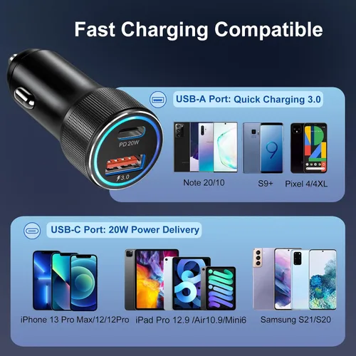 Miniatura 7 de Cargador de coche USB C, paquete de 5, 36 W, doble puerto PD&QC 3.0, carga rápida, 12 V, cargador de coche, adaptador de encendedor de cigarrillos