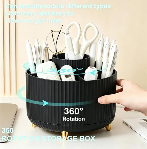 Miniatura 2 de Pencil Pen Holder 5 Slots 360°Degree Rotating Pen Organizers for Desk Desktop Storage Stationery Supplies Cute Pencil Cup Pot Kids Desk Organizer