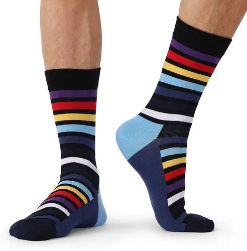 Miniatura 32 de TOEJYJ Calcetines de vestir divertidos para hombre, paquete de calcetines casuales divertidos, coloridos calcetines de algodón a rayas, talla 10-13