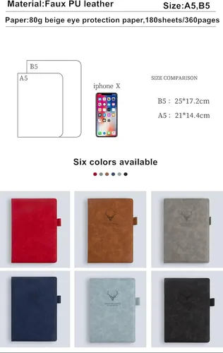 Miniatura 2 de Ailifly Cuaderno de diario de 360 páginas con patrón de cabeza de ciervo grueso, tapa dura, cubierta de piel sintética sintética, diario