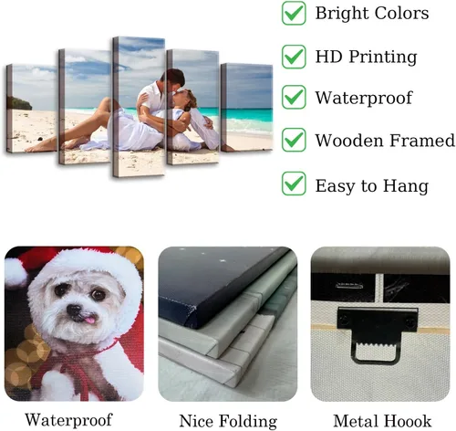 Miniatura 6 de ZHIYYHAO Impresiones en lienzo personalizadas con tus fotos, 5 paneles enmarcados personalizados con retrato familiar, mascotas, boda, paisaje, arte