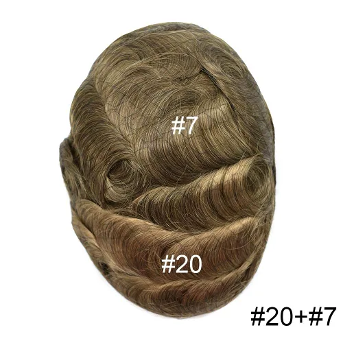 Miniatura 6 de Nudos blanqueados frontales de encaje para hombre, tupé de dos bases en una mitad, piezas de cabello de encaje mono para hombres, unidad de 20 #+7