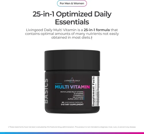 Miniatura 3 de Livingood Daily Multivitamínico metilado para mujeres y hombres, suplemento multivitamínico con ácido alfa lipoico, vitaminas B, hierro, zinc