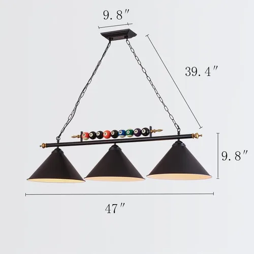 Miniatura 4 de Lámpara de mesa de billar de 3 luces, iluminación colgante retro vintage para isla de cocina, lámpara industrial moderna de pantalla negra mate