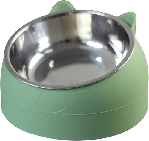 Cuenco elevado para gatos inclinado en 15°, comedero elevado para bulldog sin derrames, plato de comida para perros y gatitos, antideslizante, Verde