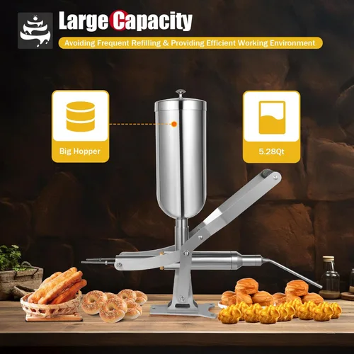 Miniatura 3 de Máquina de llenado manual de churro Máquina de llenado de churro español 5L Máquina de llenado de rosquillas de acero inoxidable para comercial