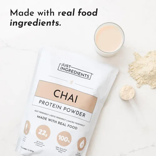 Miniatura 5 de JUST INGREDIENTS Chai Proteína en polvo – Mezcla de 30 porciones con suero 100% alimentado con pasto y proteínas vegetales orgánicas – Sabor cálido
