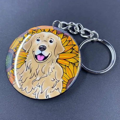 Miniatura 5 de Golden Retriever Sunflower Keychain - Floral Dog Key Ring - Pet Portrait Cartoon Art Gifts & Collectible Accessories