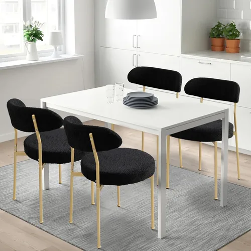 Miniatura 12 de Modern Boucle - Juego de 2 sillas de comedor con respaldo redondo tapizado de lana de cordero y patas de metal para comedor, cocina, restaurante