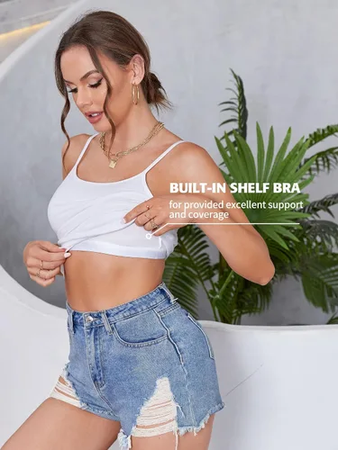 Miniatura 59 de Camisa Attraco de algodón, con tirantes estilo espagueti, con brasier incorporado, 2 paquetes, para mujer